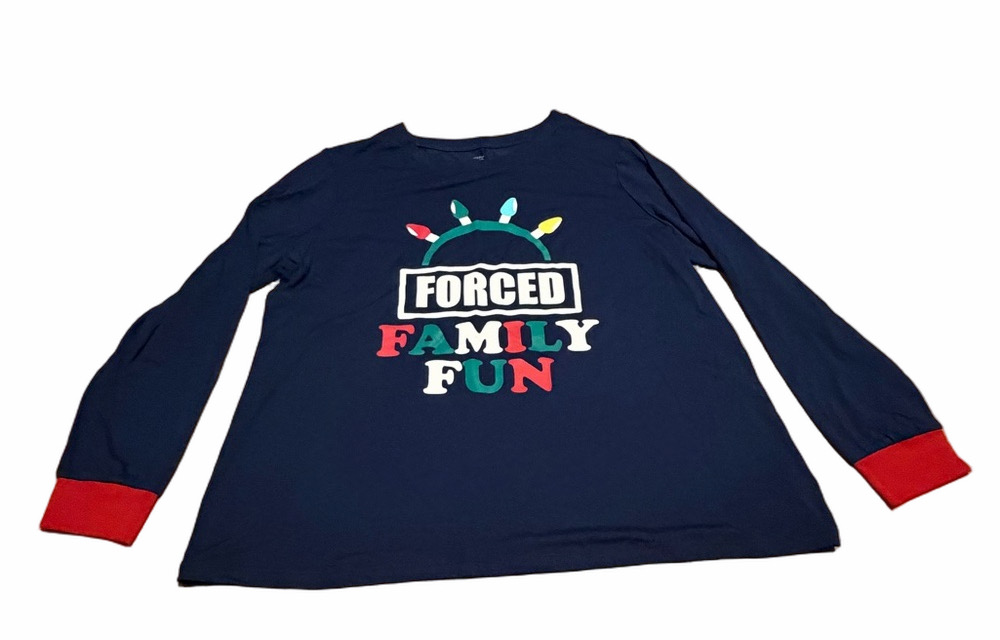 Holiday Time Navy Long-Sleeve Top with Colorful Lightbulb Graphic
